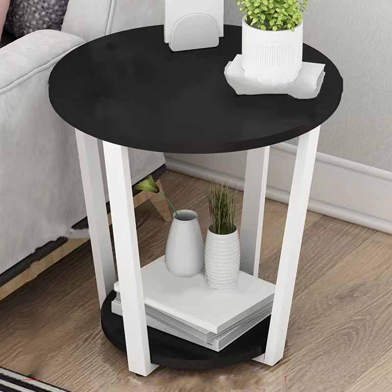 22.4" Tall Steel 4 Legs End Table Round Wood Side End Table with Shelf