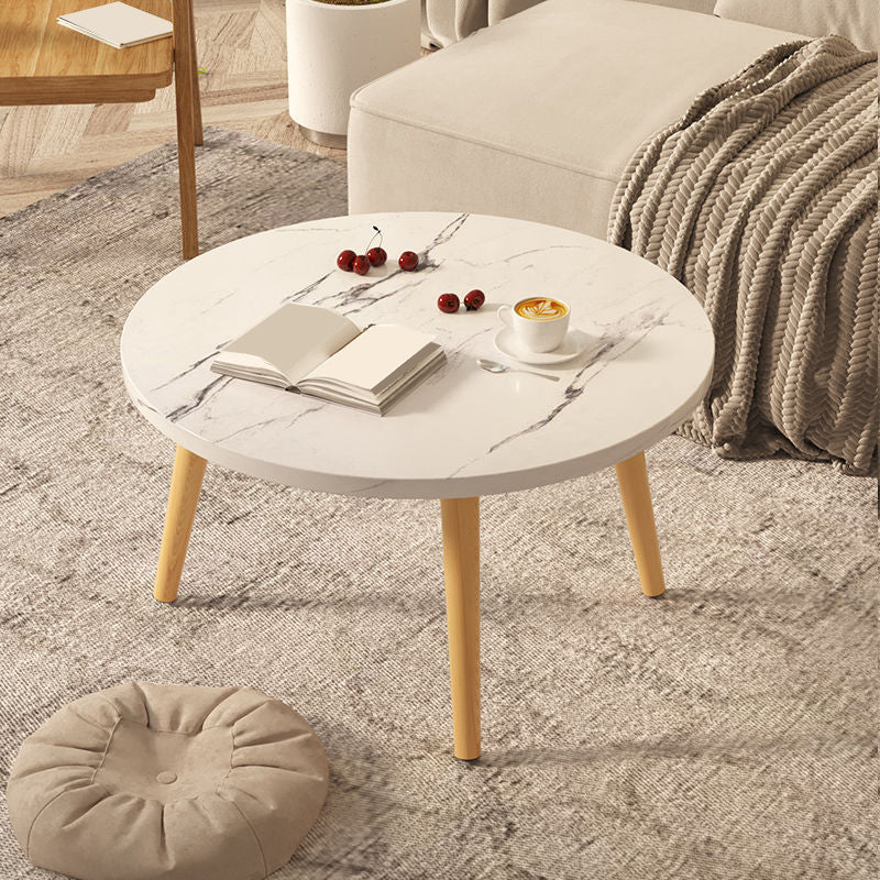 Modern Round Wooden 4 Legs Coffee Table Beige/Black/White Cocktail Table