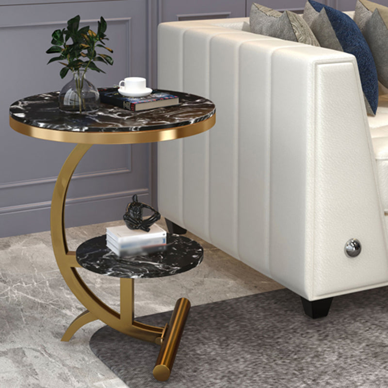 23.6" Tall Metal C Side Table Modern Round Black/White Marble End Table