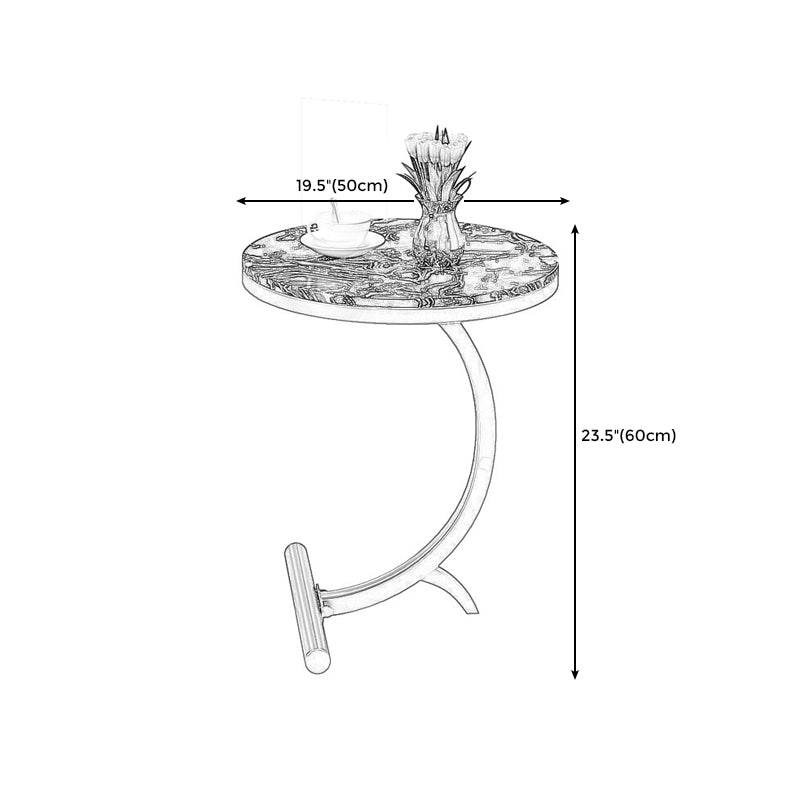 23.6" Tall Metal C Side Table Modern Round Black/White Marble End Table