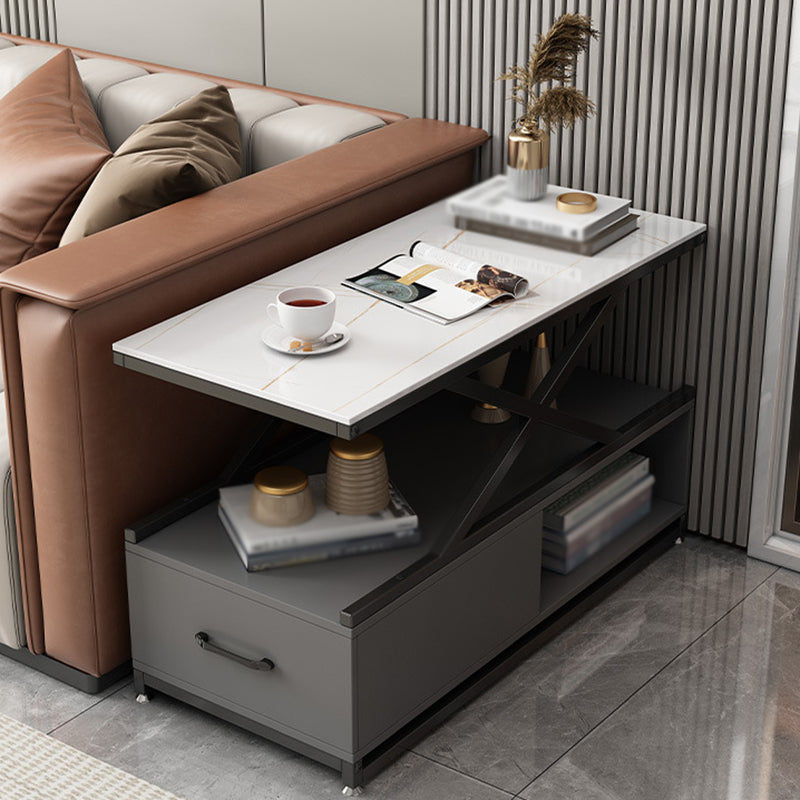 Block Base Design Cocktail Table Tempered Glass Desktop Rectangular Metal Coffee Table