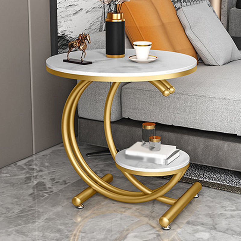 Modern Metal Black/Gold C Side Table Slate Round End Table with Storage
