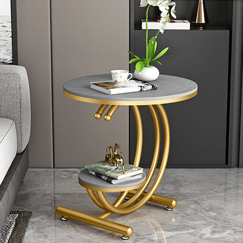 Modern Metal Black/Gold C Side Table Slate Round End Table with Storage