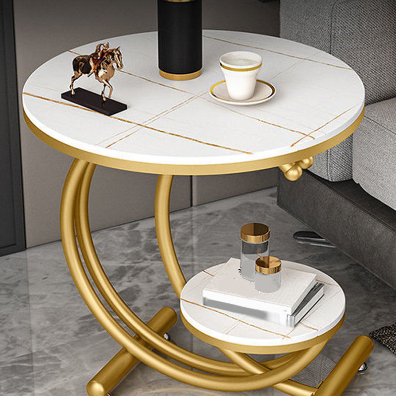 Modern Metal Black/Gold C Side Table Slate Round End Table with Storage