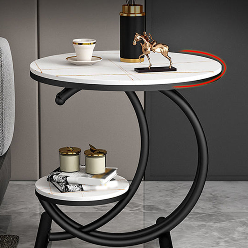 Modern Metal Black/Gold C Side Table Slate Round End Table with Storage