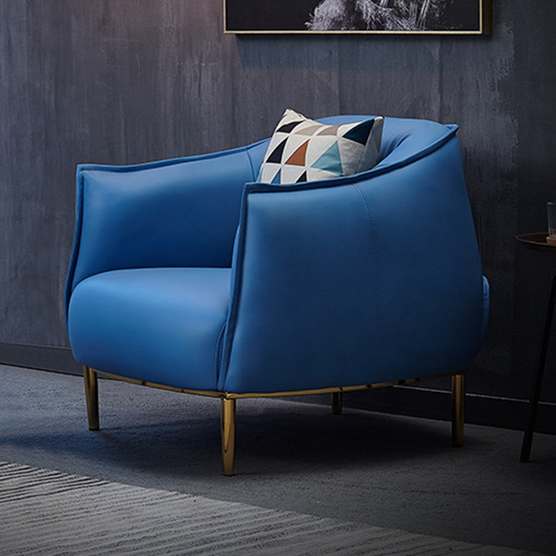 Solid Color Living Room Leather Arms Included with Goldtone Legs Barrel Chair