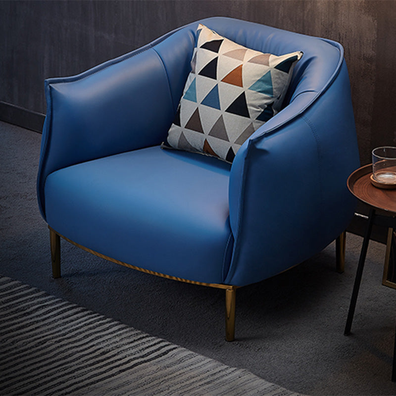 Solid Color Living Room Leather Arms Included with Goldtone Legs Barrel Chair