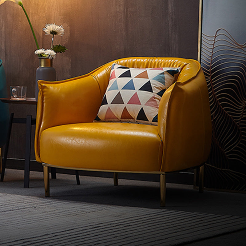 Solid Color Living Room Leather Arms Included with Goldtone Legs Barrel Chair