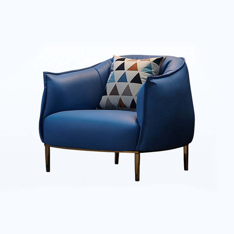 Solid Color Living Room Leather Arms Included with Goldtone Legs Barrel Chair
