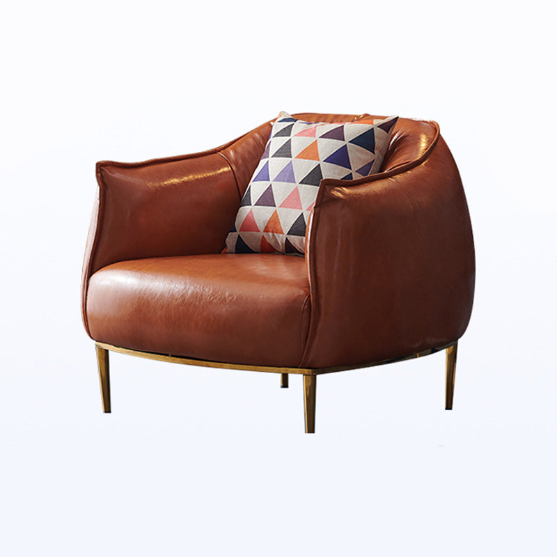 Solid Color Living Room Leather Arms Included with Goldtone Legs Barrel Chair