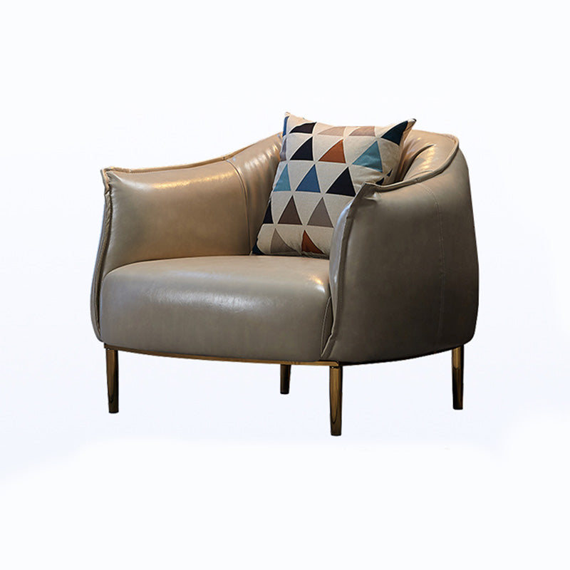 Solid Color Living Room Leather Arms Included with Goldtone Legs Barrel Chair