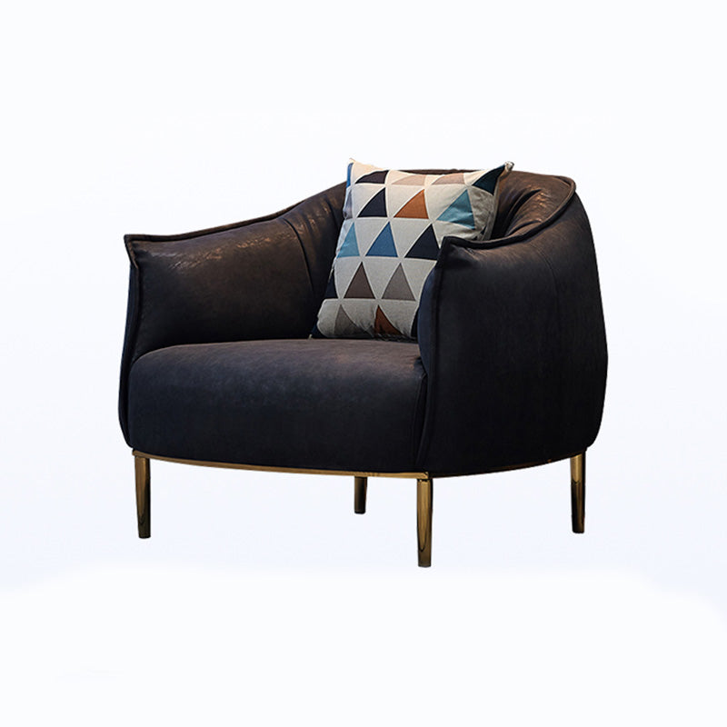 Solid Color Living Room Leather Arms Included with Goldtone Legs Barrel Chair