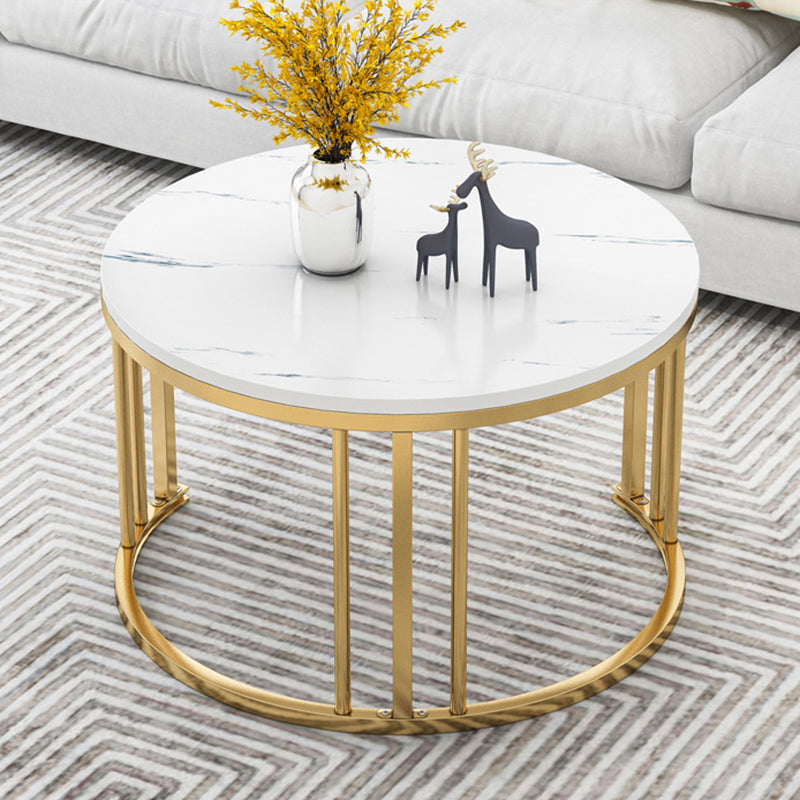 17.7"/14.9" Tall Modern Steel Frame Black/White Round Wood Top Coffee Table