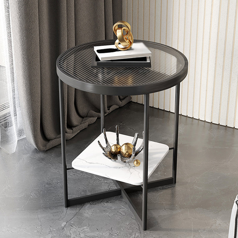 Dia 15.7"/19.7" Stone/Glass Round Side Table Shelf Included Cross Legs End Table