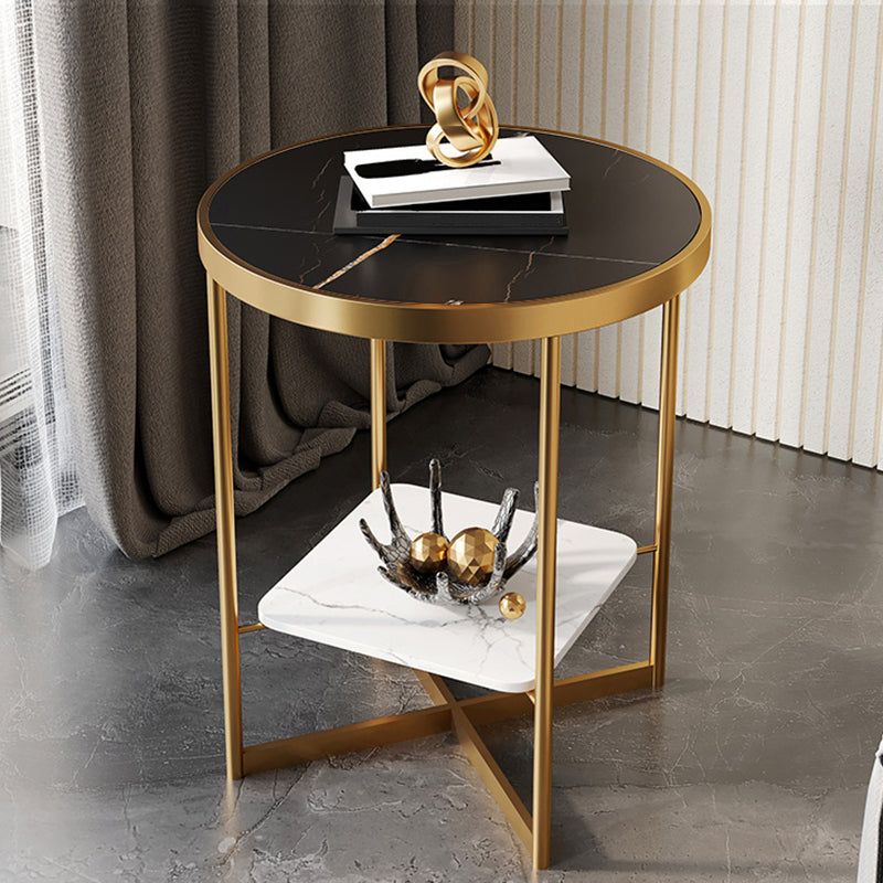 Dia 15.7"/19.7" Stone/Glass Round Side Table Shelf Included Cross Legs End Table