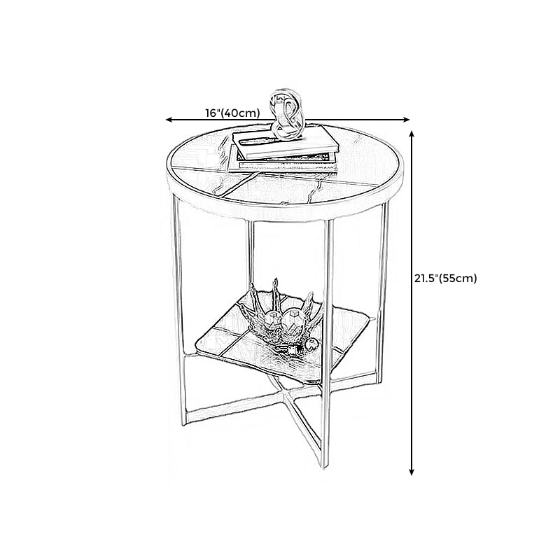 Dia 15.7"/19.7" Stone/Glass Round Side Table Shelf Included Cross Legs End Table