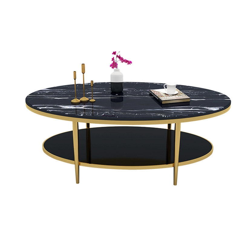16.5" H Modern 4 Leg Steel Base Marble Oval Top Coffee Table