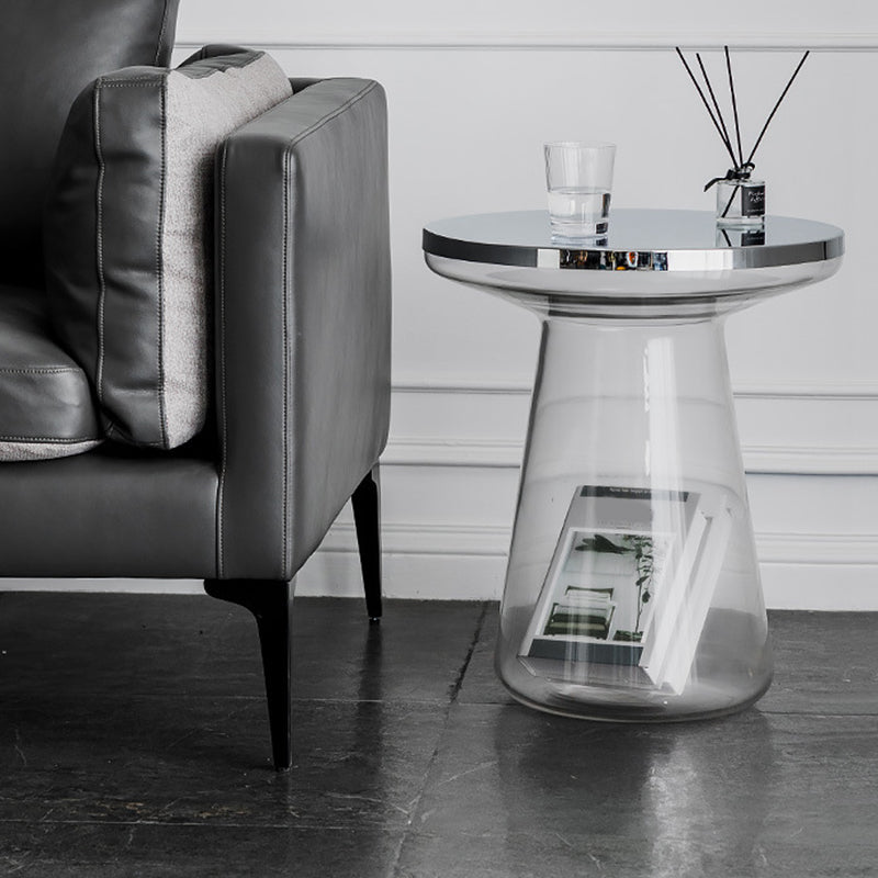 Pedestal Glass End Table Metal Top Round Side Table - 18.11" W x 18.11" D x 20.87" H