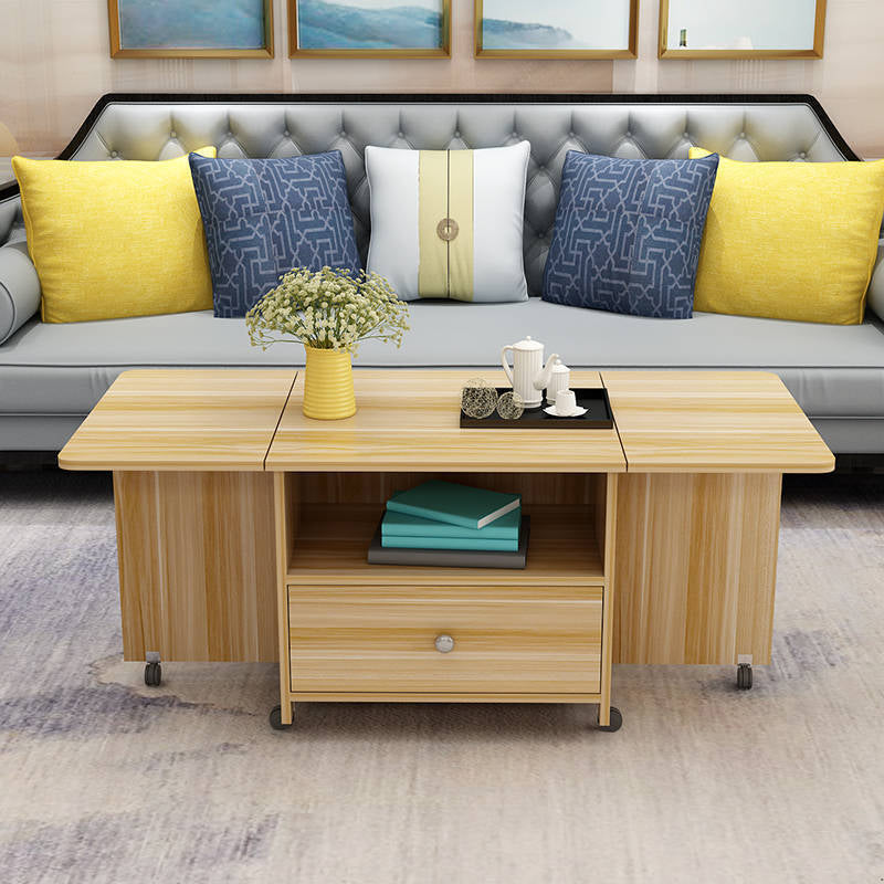 Rectangular Coffee Table Wooden Folding Cocktail Table with Casters