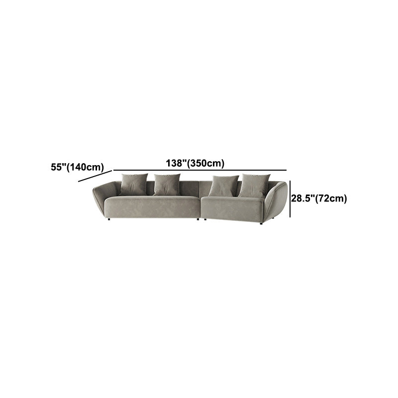 Velvet Sectional/sofa with Pillow Back and Sloped Arms for Apartment