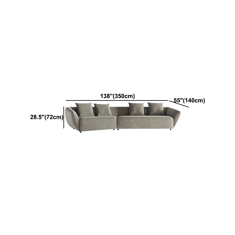 Velvet Sectional/sofa with Pillow Back and Sloped Arms for Apartment