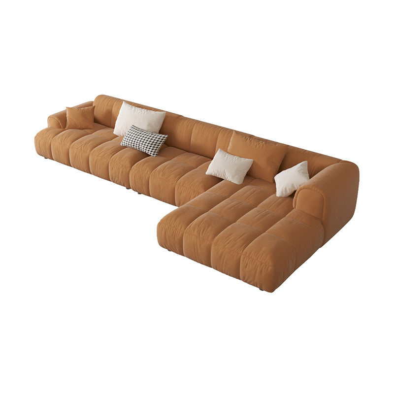 L-Shape Velvet Sectional with Recessed Arm and Pillow Back for Apartment