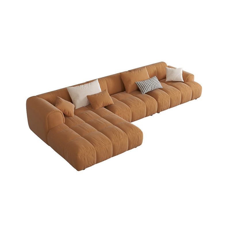 L-Shape Velvet Sectional with Recessed Arm and Pillow Back for Apartment