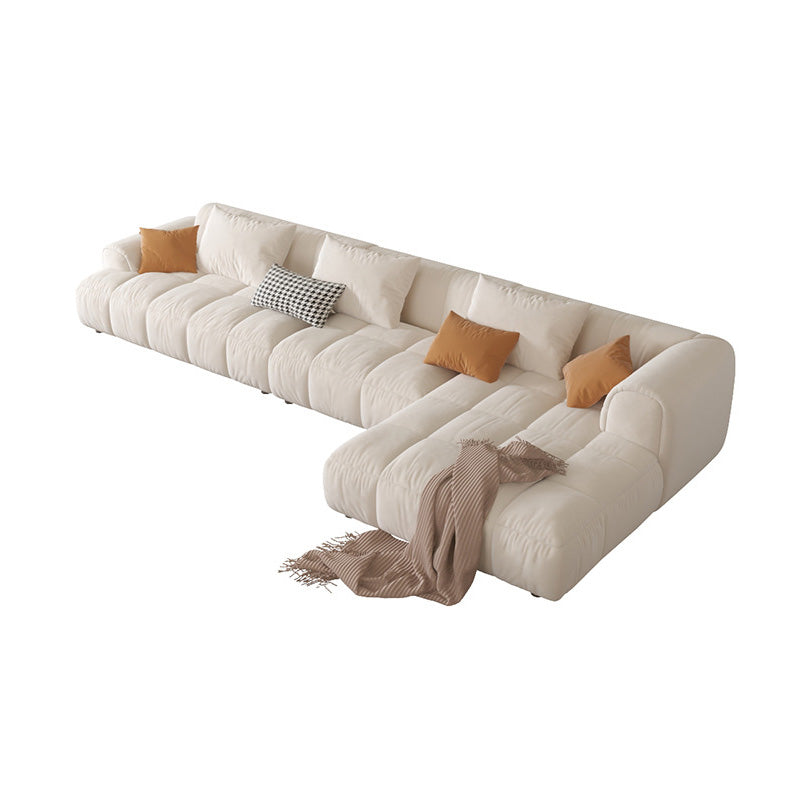 L-Shape Velvet Sectional with Recessed Arm and Pillow Back for Apartment