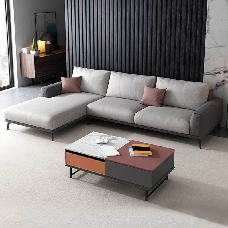 Faux Leather Pillow Back Sectionals/Sofa with Square Arm for Living Room