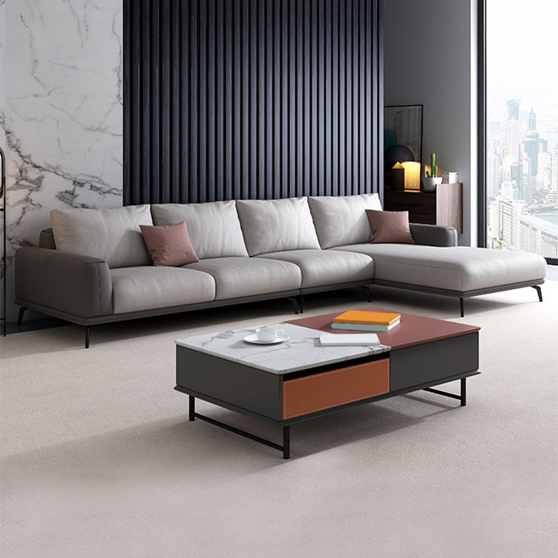 Faux Leather Pillow Back Sectionals/Sofa with Square Arm for Living Room