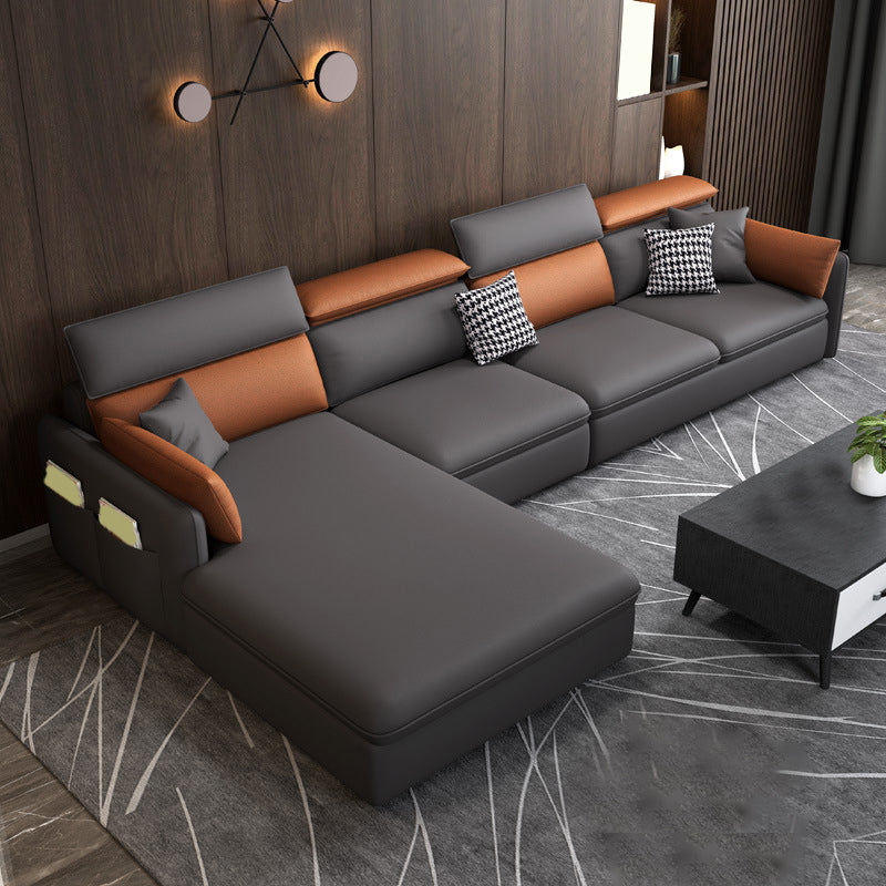 Faux Leather Cushion Back Sectional with Storage for Living Room