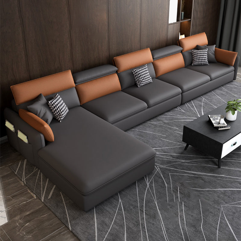Faux Leather Cushion Back Sectional with Storage for Living Room