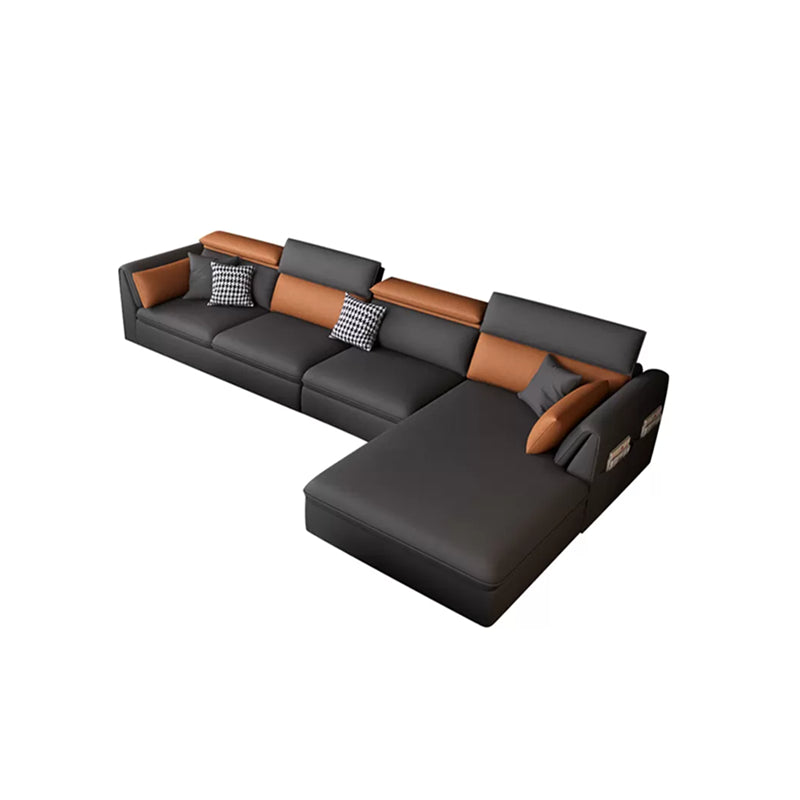 Faux Leather Cushion Back Sectional with Storage for Living Room