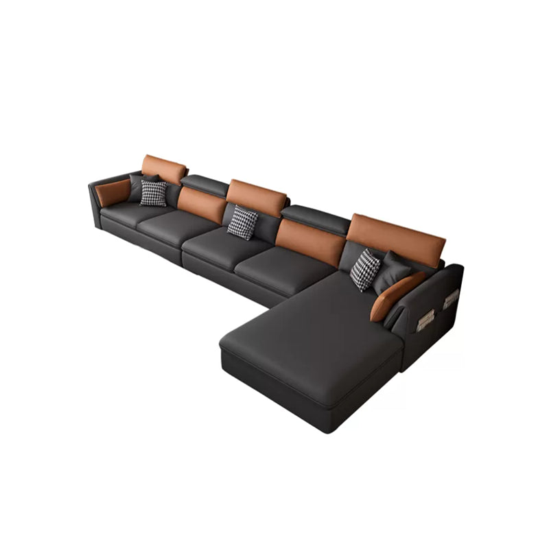 Faux Leather Cushion Back Sectional with Storage for Living Room