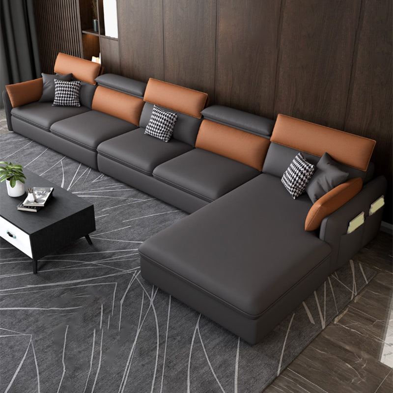 Faux Leather Cushion Back Sectional with Storage for Living Room