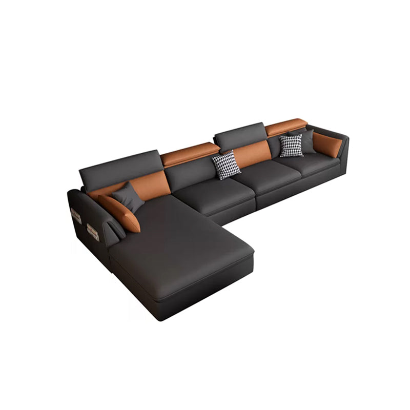 Faux Leather Cushion Back Sectional with Storage for Living Room