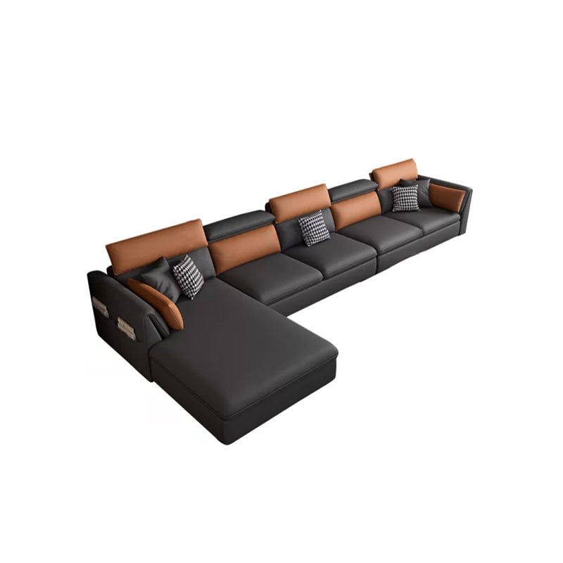 Faux Leather Cushion Back Sectional with Storage for Living Room