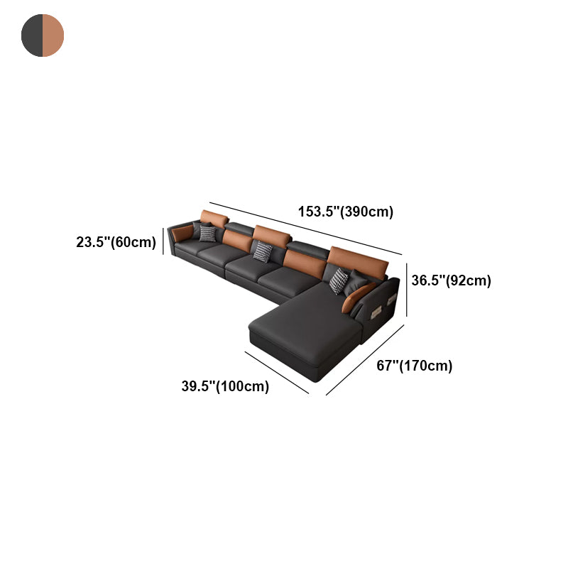 Faux Leather Cushion Back Sectional with Storage for Living Room