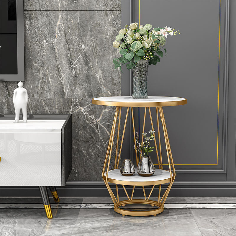 Modern Round Side Table 24.4-inch Gold/Black Metal Frame End Table