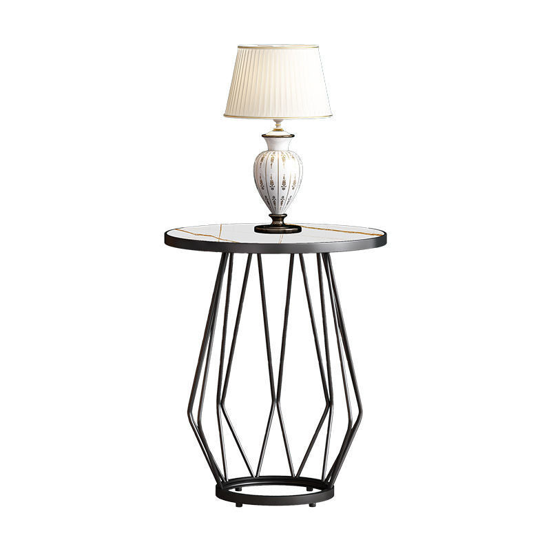 Modern Round Side Table 24.4-inch Gold/Black Metal Frame End Table