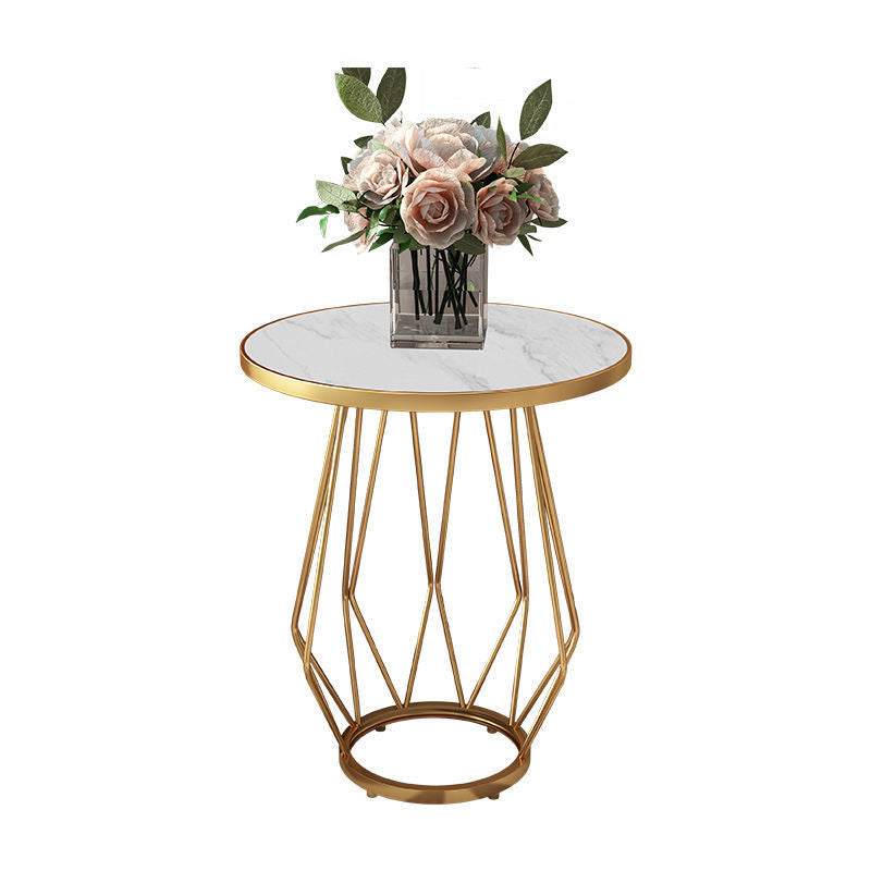 Modern Round Side Table 24.4-inch Gold/Black Metal Frame End Table