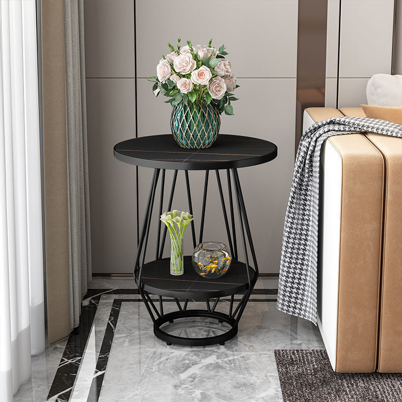 Modern Round Side Table 24.4-inch Gold/Black Metal Frame End Table