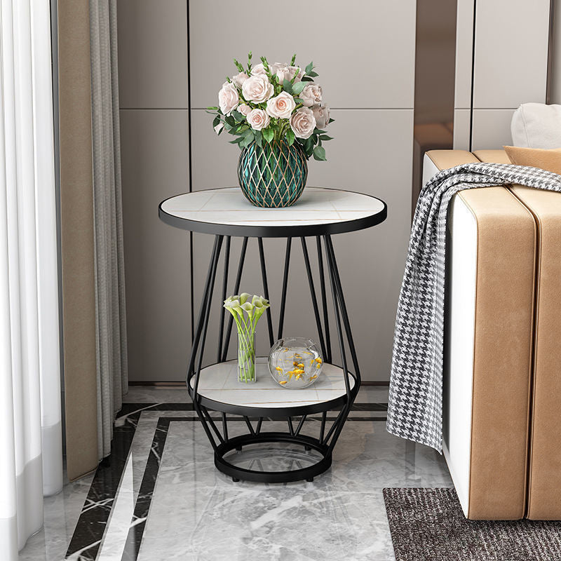 Modern Round Side Table 24.4-inch Gold/Black Metal Frame End Table