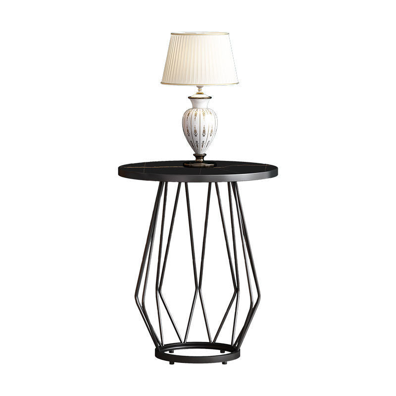 Modern Round Side Table 24.4-inch Gold/Black Metal Frame End Table