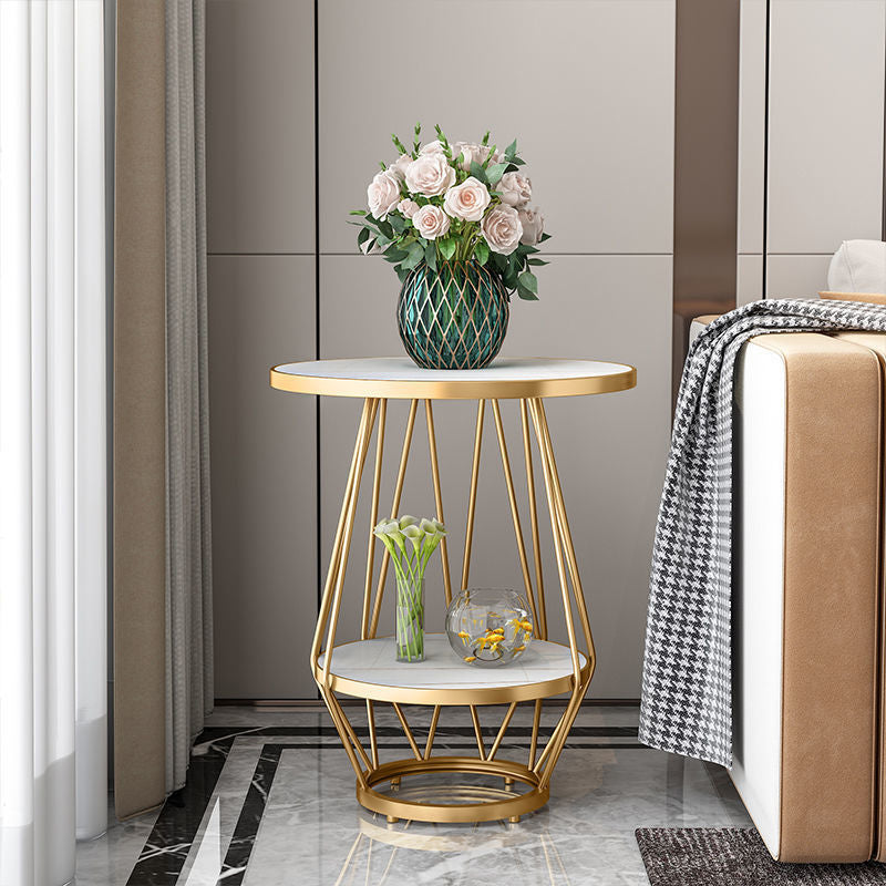 Modern Round Side Table 24.4-inch Gold/Black Metal Frame End Table