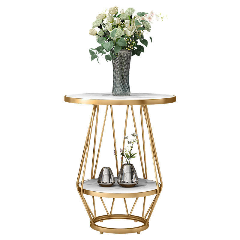 Modern Round Side Table 24.4-inch Gold/Black Metal Frame End Table