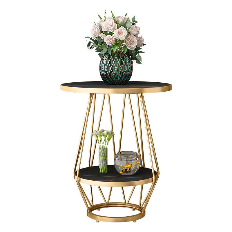 Modern Round Side Table 24.4-inch Gold/Black Metal Frame End Table