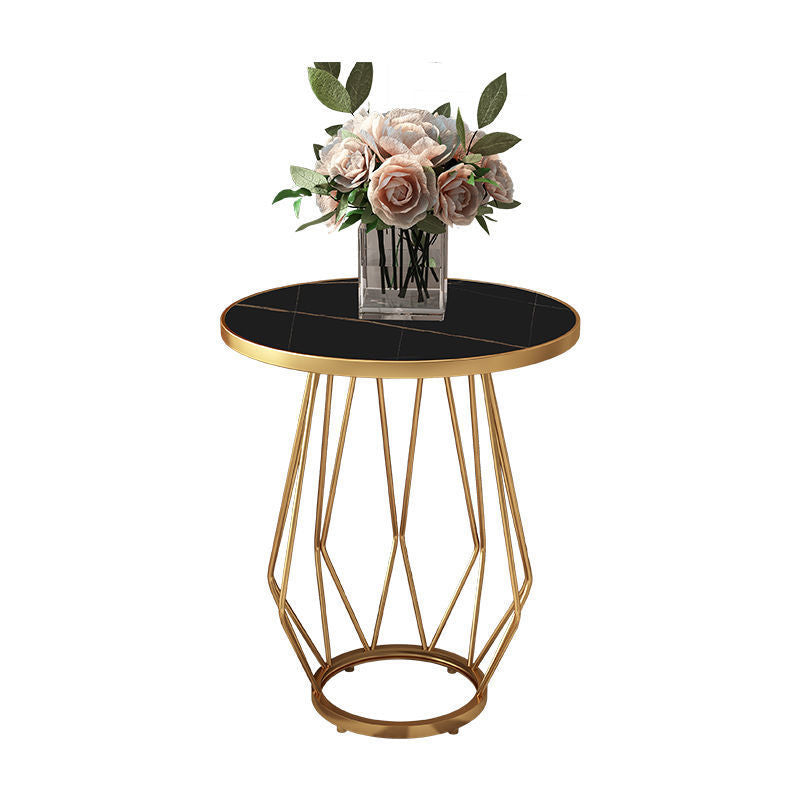 Modern Round Side Table 24.4-inch Gold/Black Metal Frame End Table