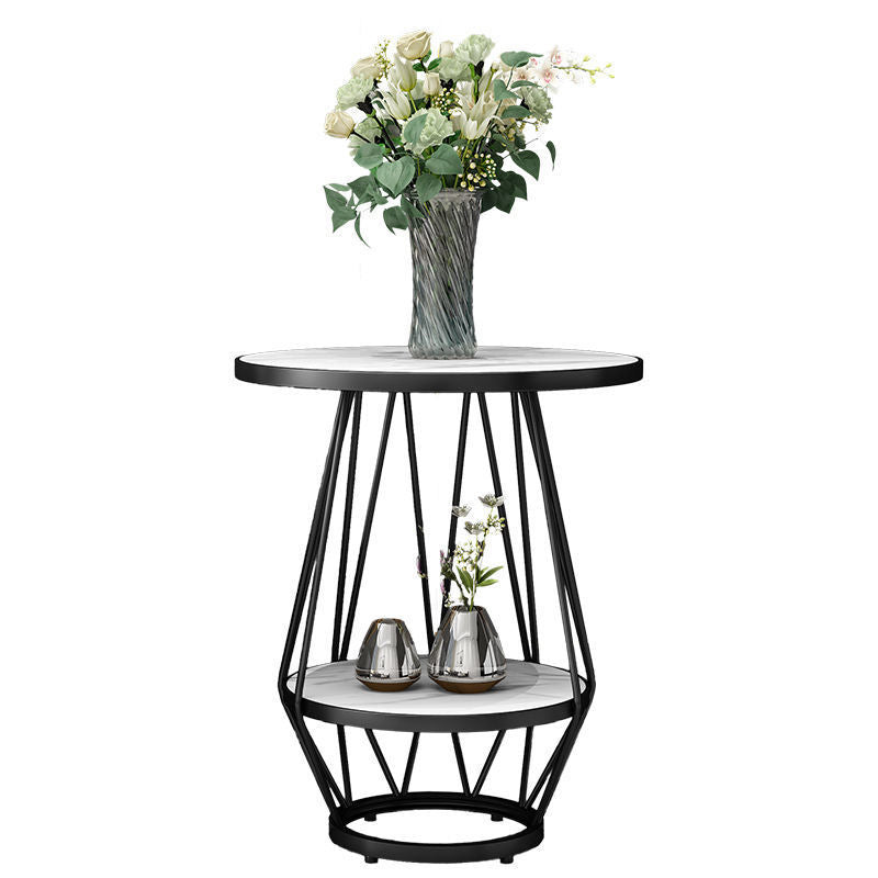 Modern Round Side Table 24.4-inch Gold/Black Metal Frame End Table