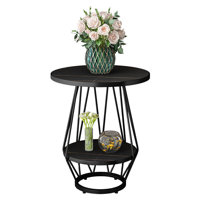 Modern Round Side Table 24.4-inch Gold/Black Metal Frame End Table